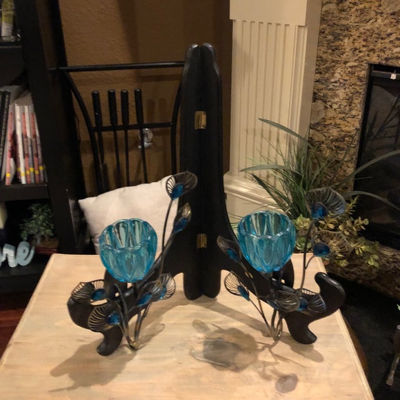 Set of Turquoise Peacock Blossom Sconces - Picture 3 of 7